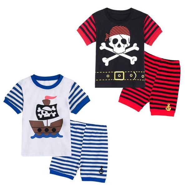 

pyjamas kids boys pirate pajamas sets children pijama child cosplay sleepwear toddler summer cotton clothing set short 2pcs, Blue;red