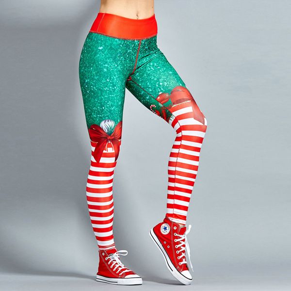

christmas party pants costume women xmas elastic waist pencil pants trousers ladies sweatpants high waist long pantalones, Black;white