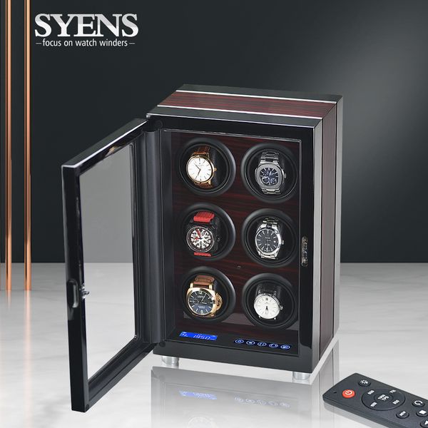 

new watch winder 6/9 automatic watches box with mabuchi motor /lcd touch screen and remote control for men and lady luxury gift, Black;blue