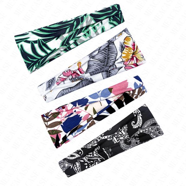 

64 color headband outdoor sports hair band hairbands flower print sweat-absorbent material women wide-brimmed headdress sale d6903, Slivery;white