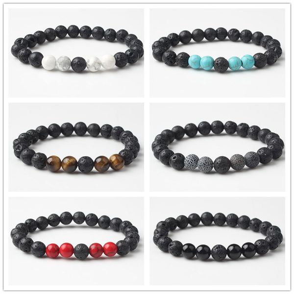 

8mm natural lava stone bead whiteturquoise tiger eye bracelet diy volcano essential oil diffuser bracelet for women men jewelry, Golden;silver
