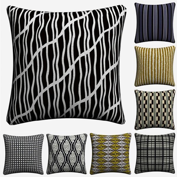 

classic nordic simple lines pattern decorative linen cushion cover for sofa chair 45x45cm throw pillow case home decor almofada
