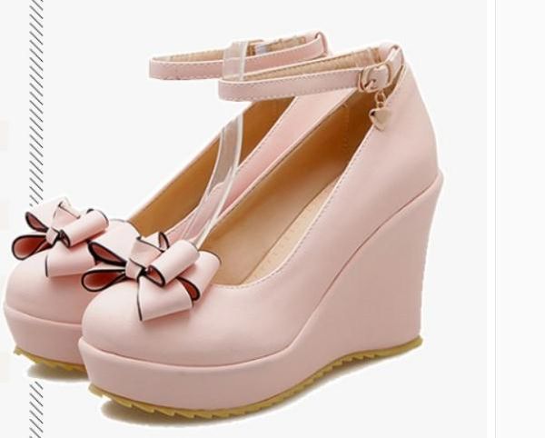 

2019 women's shoes in spring and autumn with new style slope heel round head thick bottom bowknot @7023, Black
