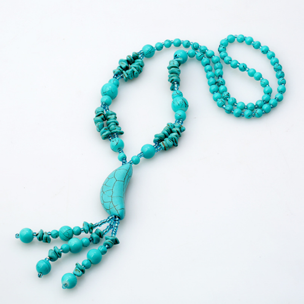 

fyjs unique handmade weave crescent moon green turquoises stone pendant necklace ethnic style jewelry, Silver