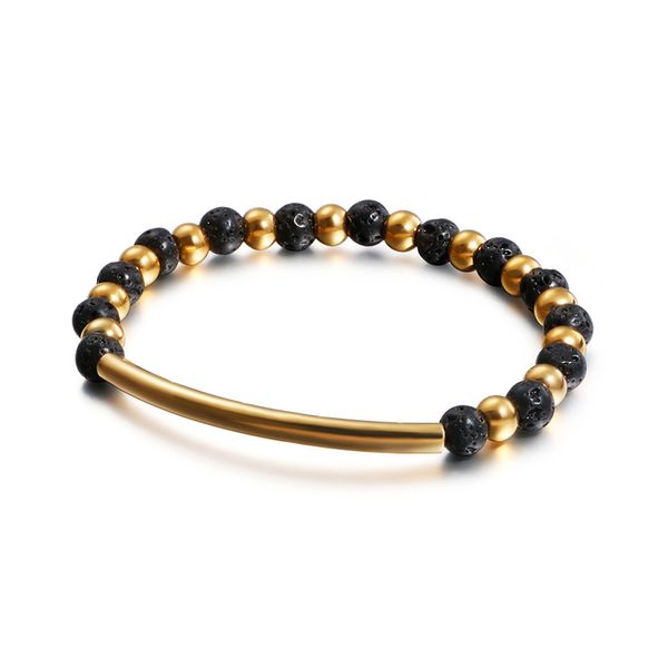 

vintage nature pine stone chain bracelet elastic string accessories gold stainless steel beeded wrist jewelry gift for women, Black