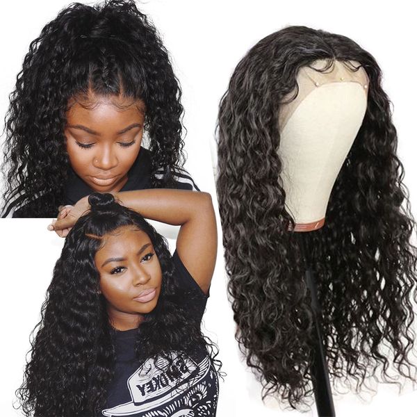 

популярная вода волна человеческих волос парики отбеленные узлы glueless фронт парики шнурка бразильский малазийский средний размер швейцарс, Black;brown