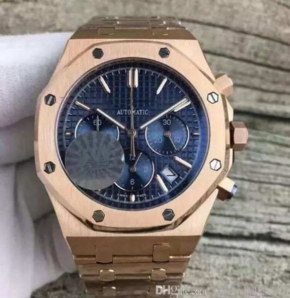 

41mm royal oak diver elegant mens watches blue dial outdoor mens watches quartz chronograph gold case wristwatches, Slivery;brown