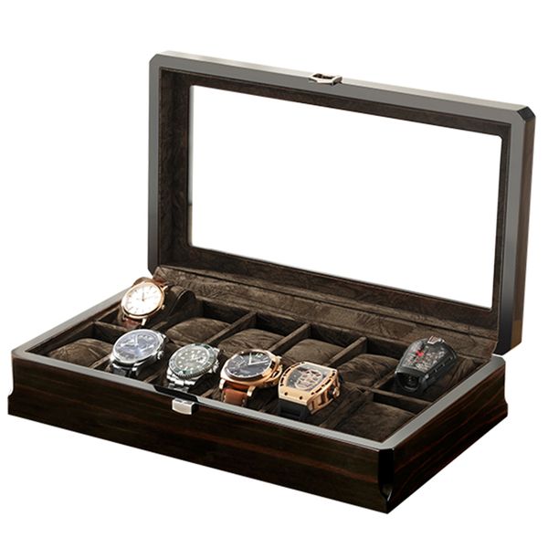 

elegant black watch box wood watch packing box piano lacquer displaying 12-position storage clock jewelry holder exquisite, Black;blue