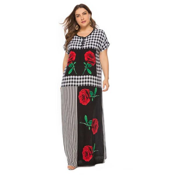 

2019 лето женщин платья макси плюс размер цветочные печатных нашивки строчка крупногабаритные сыпучие ialamic arabic оаэ мусульманская абая, Red