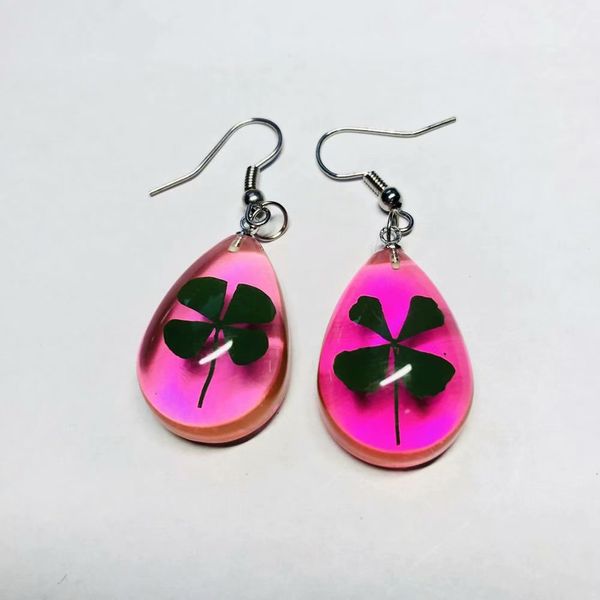 

yqtdmy vogue brand four leaf clover fashion pink drop style earring, Silver