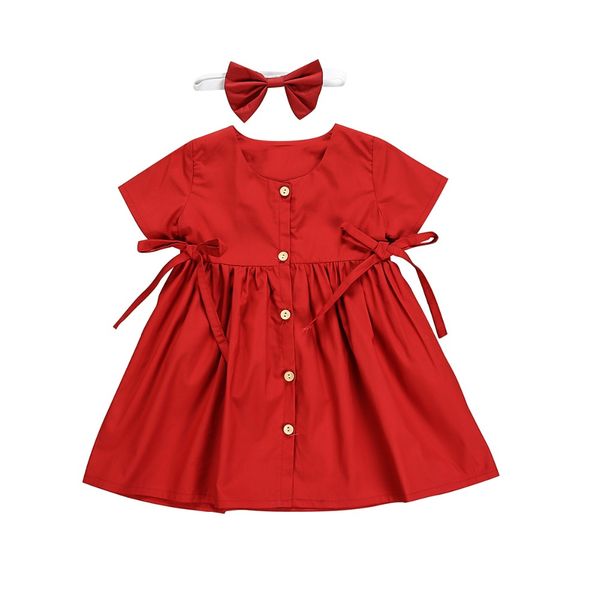 

2019 summer short sleeve girls dress baby girl clothes floral dress headband wedding pageant formal dresses sundress clothing, Red;yellow
