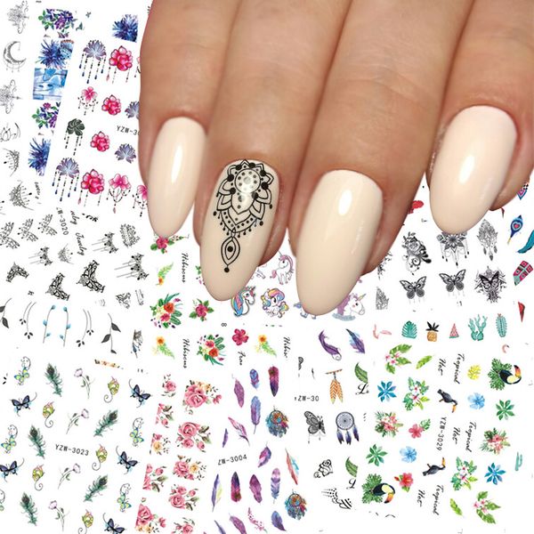 

1 pcs nail sticker water decals women white flower cat butterfly transfer nail art decoration 2018 nsm111, Black