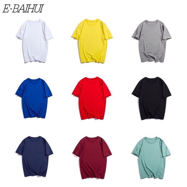 

e-baihui custom print t-shirt 100% cotton design mens 2021 pure color round neck short-sleeved logo diy printed tshirt t-0092, White;black