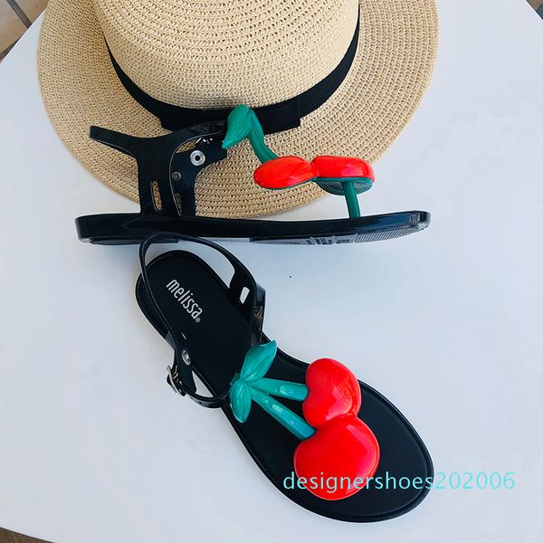 

2020 new women melissa sandals cherry women shoes comfortable flat sandals flip flops jelly shoes women sandals d06, Black