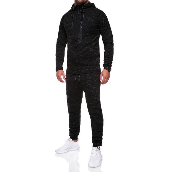 

mens tracksuit set gyms bodybuilding sets men's zipper pocket hooded+pants sportswear new fashion casual fitness, Gray