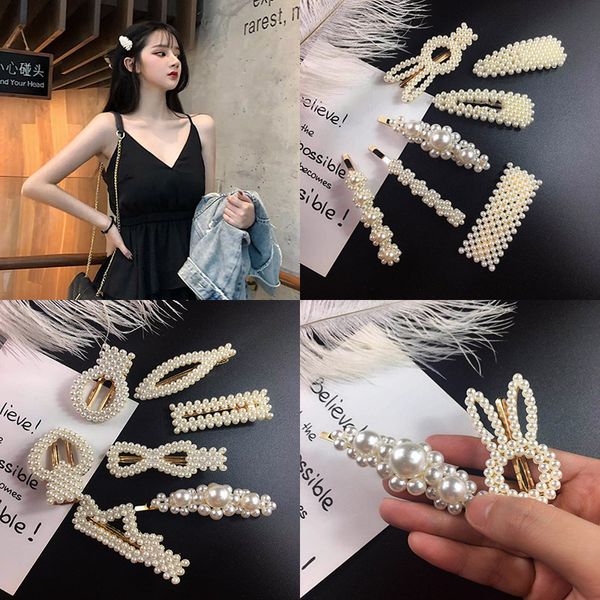 

fashion pearl hairpin simple insbb word clip forest small house with the same paragraph liu seaside clip duckbill 028, Golden;white
