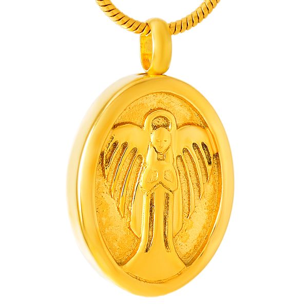 

new type z459 gold the virgin cremation jewelry oval shape 316l stainless steel keepsake memorial urn pendant necklace for ashes, Silver
