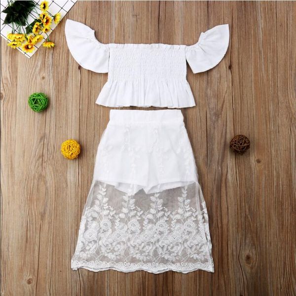 

1-6t toddler kid baby girl princess clothes set party white lace floral long skirt outfits clothes 2pcs