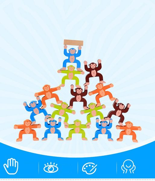 

wooden puzzle blocks fun toys cute monkey balance block game children hand eye coordination training balance education toys