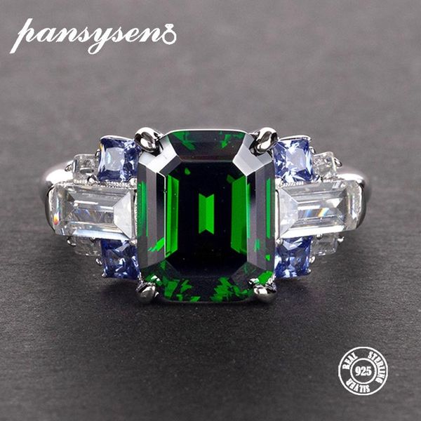 

pansysen new luxury natural emerald gemstone rings for women 100% 925 sterling silver jewelry wedding engagement ring size 5-12, Golden;silver