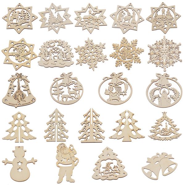 

natural wooden pendants scrapbooking christmas motif snowman hanging christmas tree ornament decoration adornos navidad 6pcs