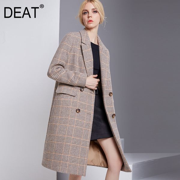 

deat] 2019 autumn winter new pattern england style lapel temperament plaid slim wild wool coat female at704, Black
