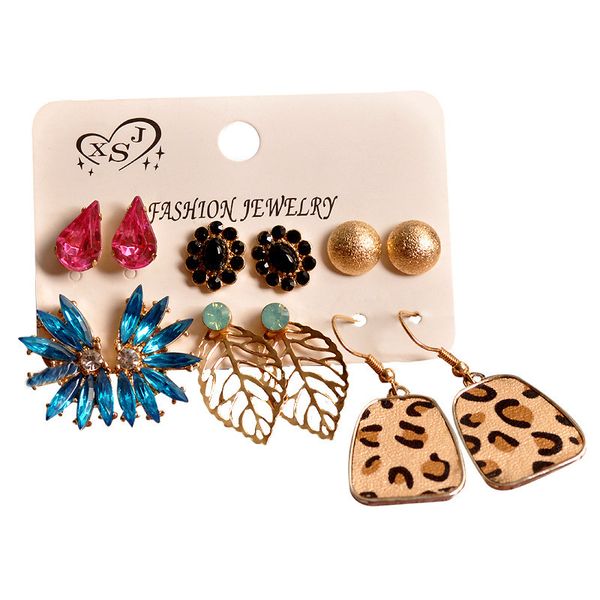 

кожаные серьги наборы для женщин горный хрусталь серьги стержня кристалл металлический лист модные ювелирные изделия мода черный циркон стар, Silver