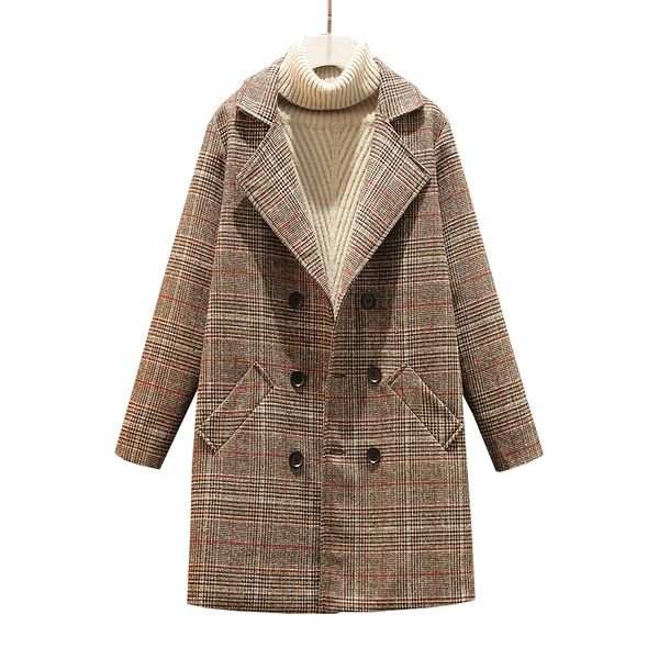 

extra plus size women's wool coat new winter loose woolen coats woolen coats women fashion medium long autumn plaid overcoat, Black