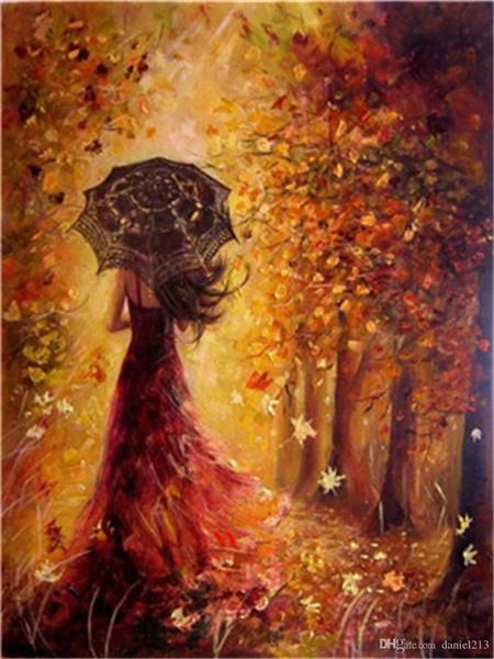 2019 Diy Acrylic Painting By Numbers Kit On Canvas For Adults Beginner Beautiful Fall Long Skirt Girl Walks In The Golden Woods 16x20 Inch From - 