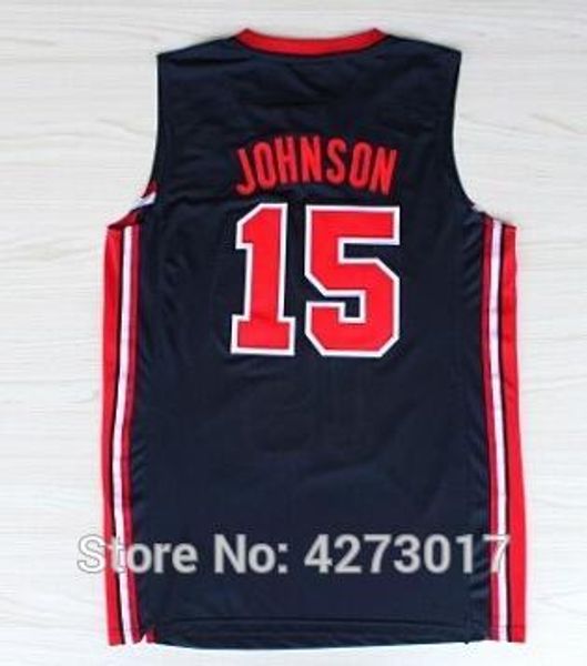 

retro #15 johnson 1992 dream team basketball jersey stitched ncaa, Black;blue