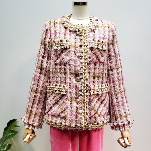 

wool handmade knitted woolen coat coat pink heavy industry plaid women, Black