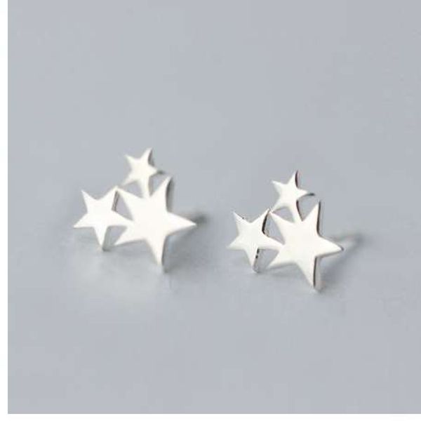 

100% 925 sterling silver three star stud earrings for women prevent allergy brincos pendientes mujer moda 2018 brincos a123, Golden;silver