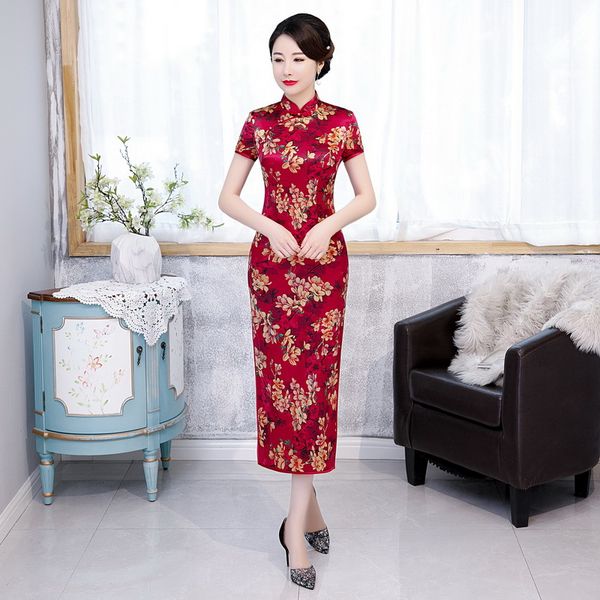 

китайский традиционный невесты свадебное платье элегантных женщин платье шелк размер 3xl негабаритных длинная платье сексуальный цветок печа, Red