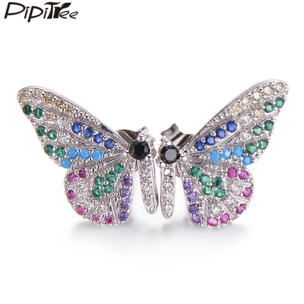 

pipitree elegant ladies cubic zirconia crystal earrings party wedding jewelry butterfly stud earrings women pendientes femme, Golden;silver