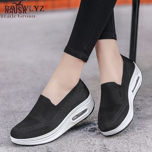 

2020 new fashion flat platform women shoes summer breathable mesh casual shoes woman slip-on ladies flats sneakers, Black