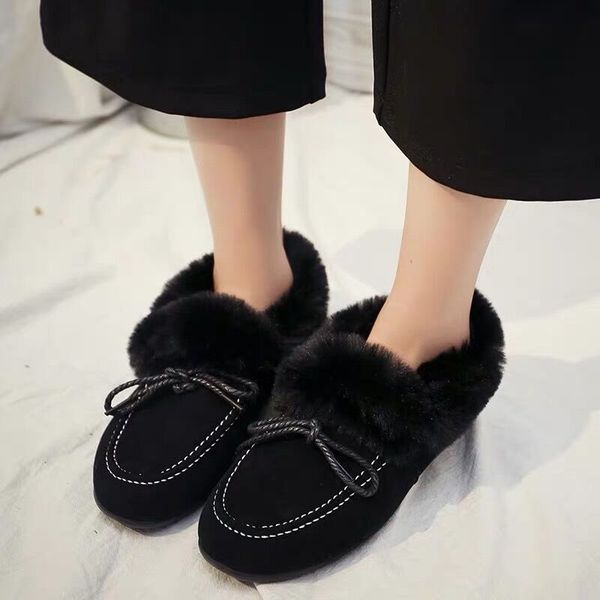 

women snow boots 2019 new winter boots women shoes flock solid casual shoes keep warm plush winter fur fluffy, Black
