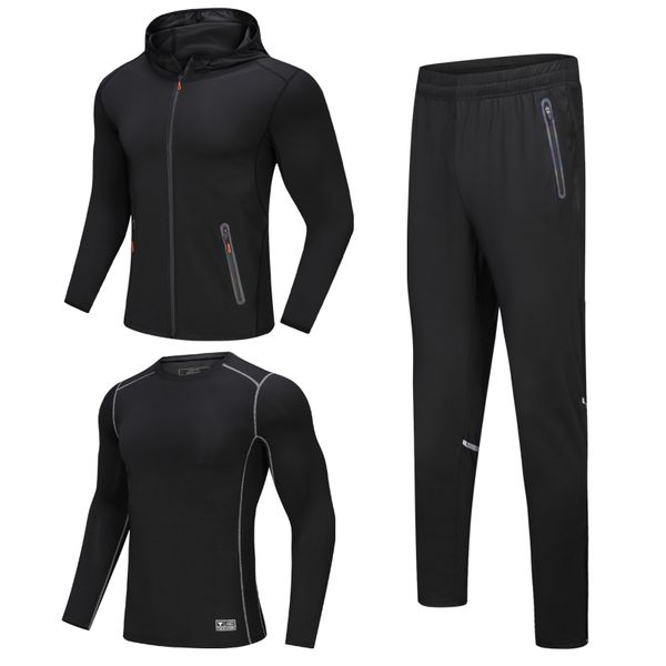 

manli 2020 men's tracksuit gym fitness compression sports suit clothes running jogging sport wear exercise workout tights, Black;blue