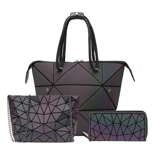 

3 pcs set handbag bags women geometric purses and handbags tote luminous clutch purse female chain crossbody bags shoulder