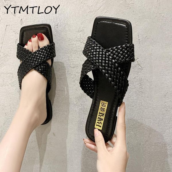 

women mules slipper soft leather slipper slip on outdoor sandal causal flat heel slides chaussure femme grande, Black