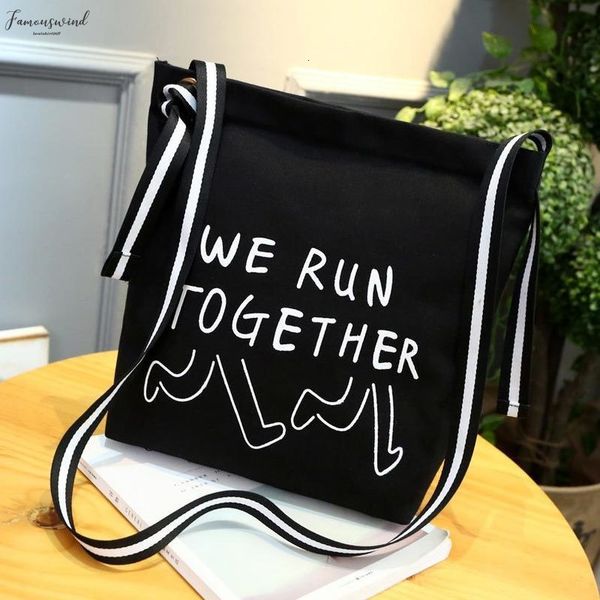

fashion korean women shoulder bag canvas letter printed striped strap handbag lady girl casual crossbody messenger bags