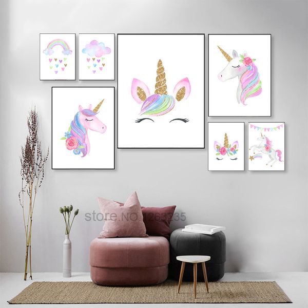 

rainbow baby girl room decor unicorn posters wall art canvas painting wall pictures poster unicorn nordic kids bedroom decor