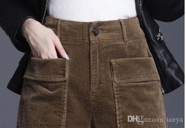

corduroy casual clothing shorts 2019 new women loose five-point trousers high waist velvet autumn winter wear trousers outside, White;black