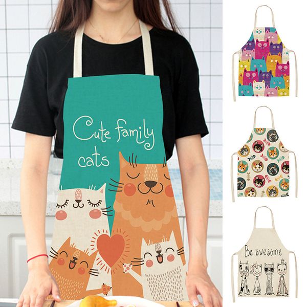 

xmas little cat sleeveless apron for kitchen dish washing cotton linen aprons for new year home cleaning