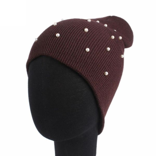 

women ladies winter solid with pearl knitting hat warm hat cap pile cap ski women winter warm, Blue;gray