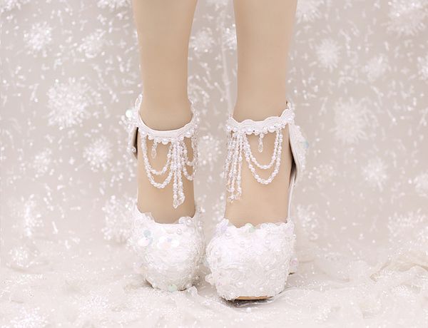 

dress shoes wedding shoes white lace embroider pearls sew sequins crystal tassel wonderful sweety design beautiful sandals lady pumps, Black