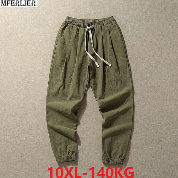

men harlan pants summer chinese style linen pencil pants plus size big 8xl 9xl 10xl mens vintage loose green navy blue 52, Black