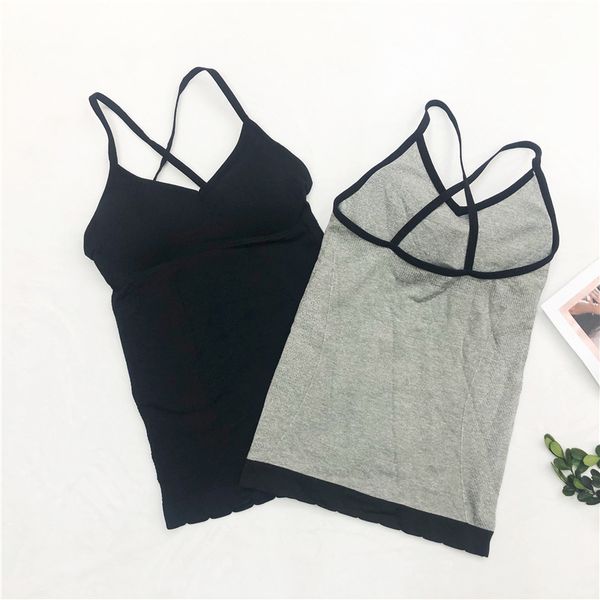 

2019 new style camisole cross-back base anti-exposure with thick solid chest pad deep-v versatile vest, Black;white
