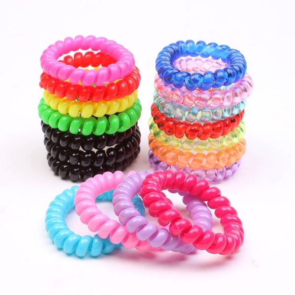 

high elasticity telephone coil hairbands women spiral hair ties girls hair rings rope solid color hair accessories gum scrunchy, Pink