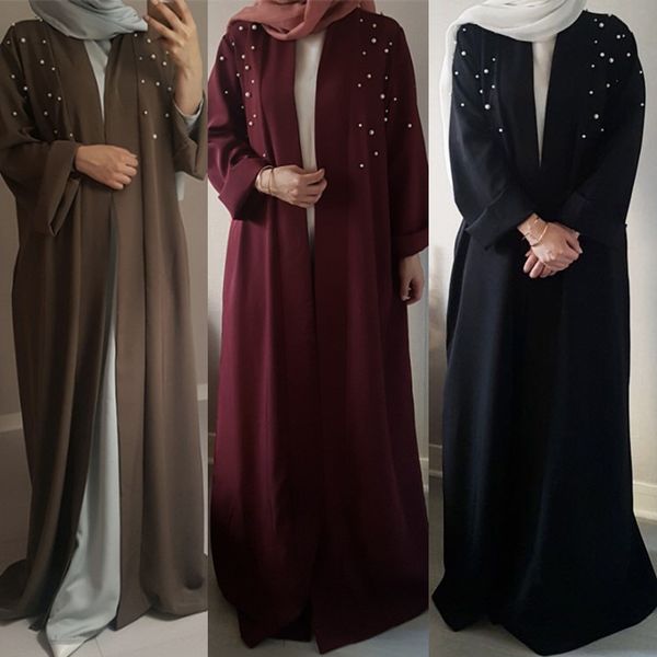 

muslim abaya beading dress cardigan beading tunic long robes kimono jubah ramadan arabic turkish thobe islamic prayer clothing, Red