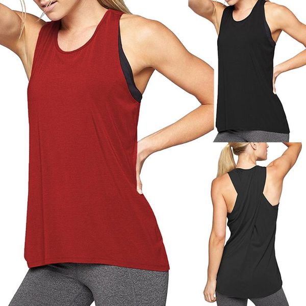 

women's cross back yoga shirt sleeveless racerback workout active tank women clothes 2020 mujer sexy, White;red